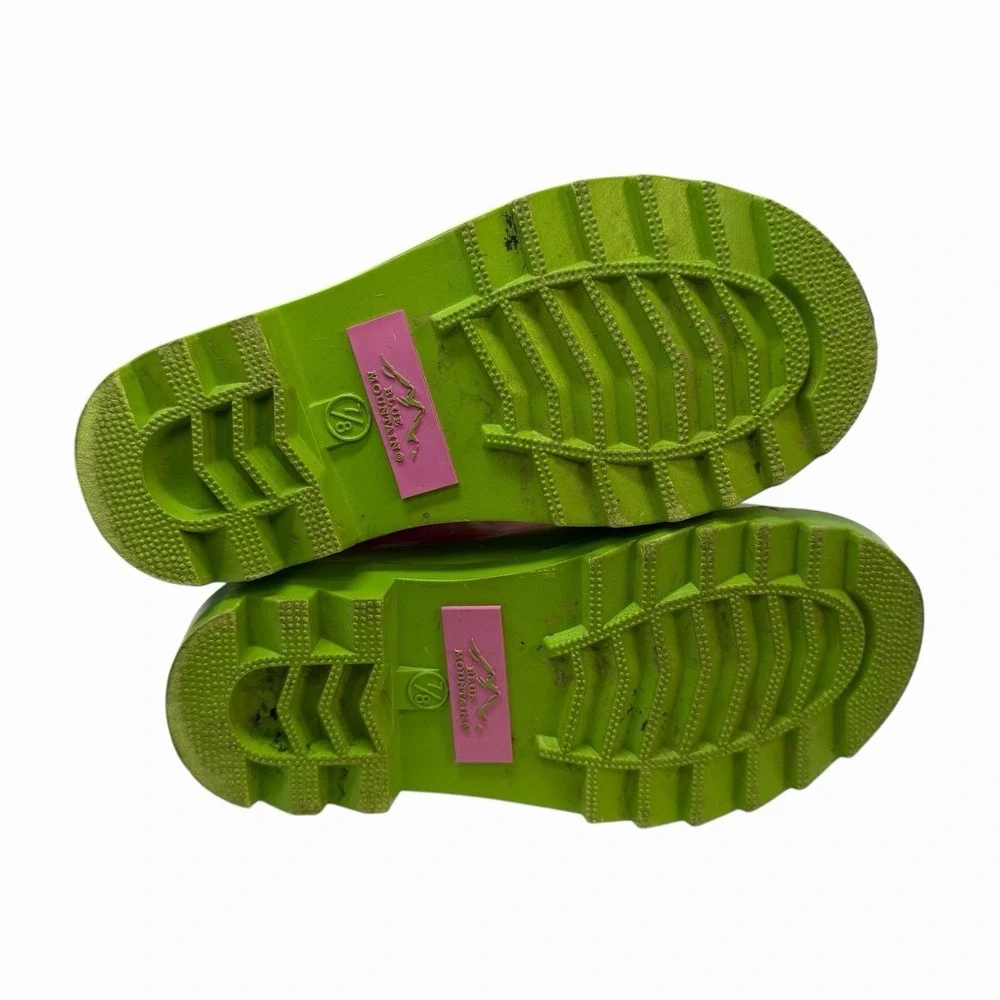 Blue Mountain Kids Strawberry Print Pink Lime Green Rubber Rain Boots BM230 13/1